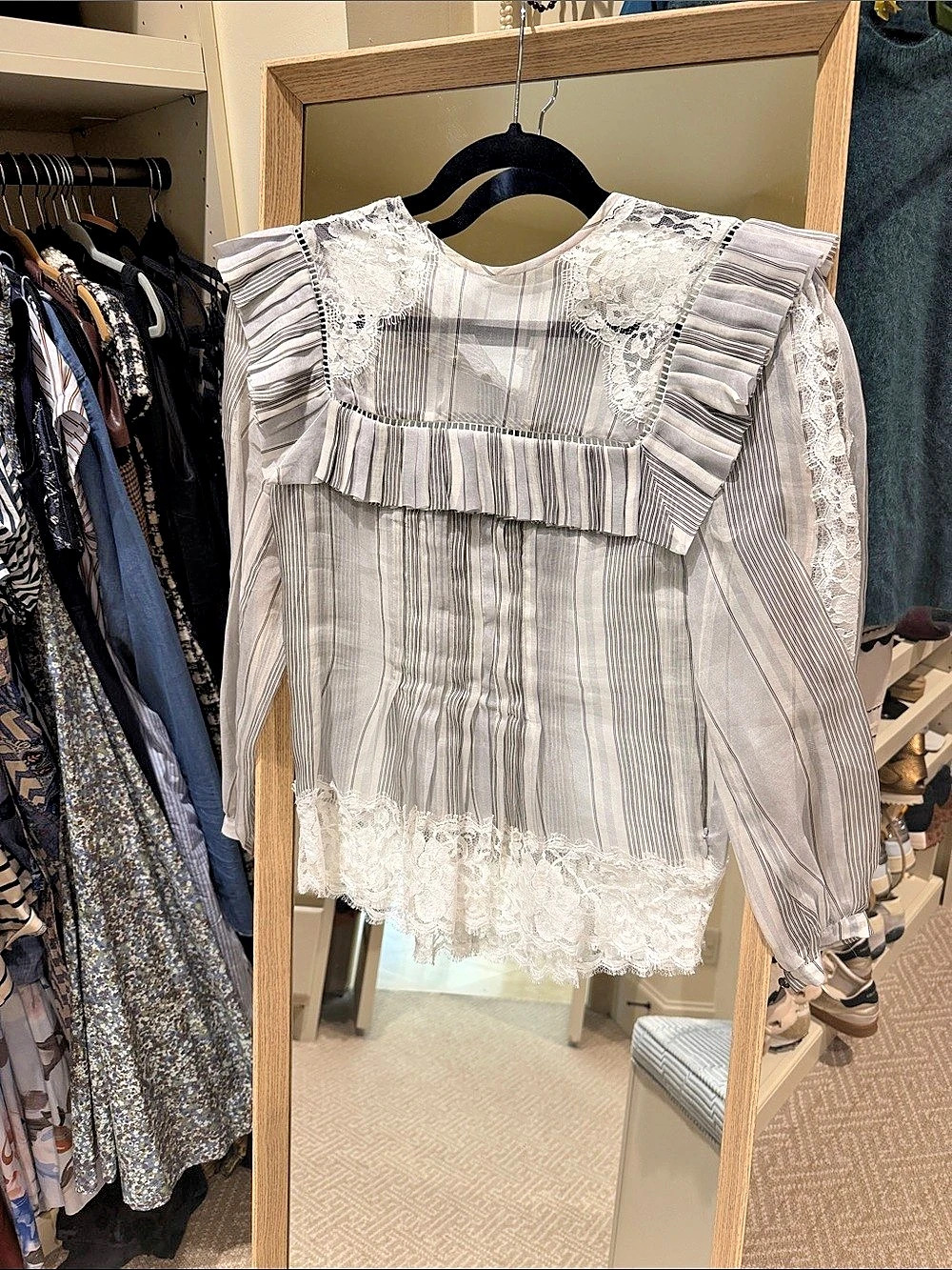 Zimmerman Pleated Lace Striped Blouse